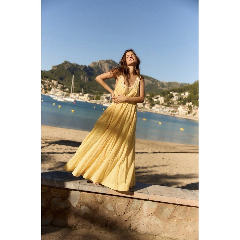 Free people Dress To The Moon Maxi Dress Golden Haze Size XL Flowy Boho NEW